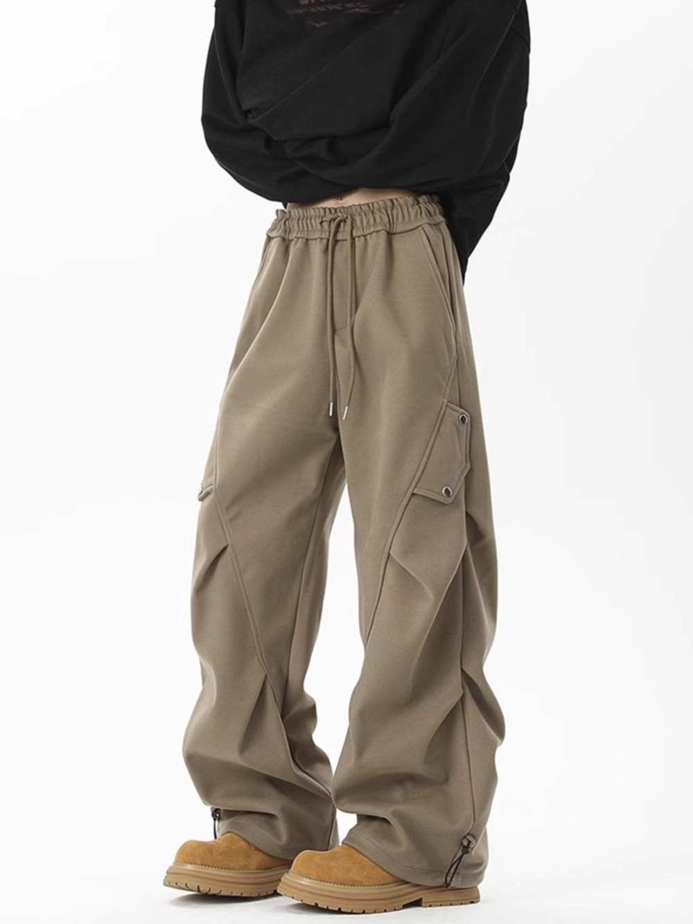 Men's Plus Size Loose Fit Cargo Pants with Drawstring - Picture 2 of 5